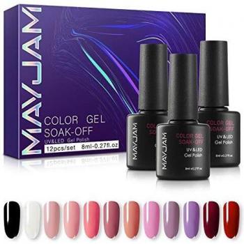 MAYJAM Esmalte de Uñas de Gel UV LED 12 Colores Esmaltes Semipermanentes Gel Uñas Secado Rapido Soak off Pintauñas para Manicura Salon DIY - Nail Polish es Ideal para Cuatro Estaciones y Regalos