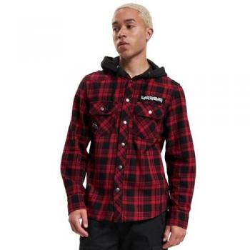 Iron Maiden Hooded Check Shirt - Eddie Long Sleeve Black/Dark Red for Men (Sizes L to 4XL)