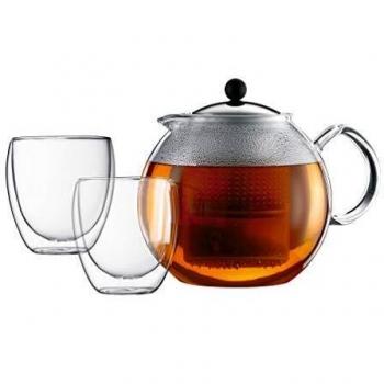 Bodum - K1833-16 - Assam Set - Tetera con émbolo 1.5 l - con 2 Vasos térmicos 0.25 l