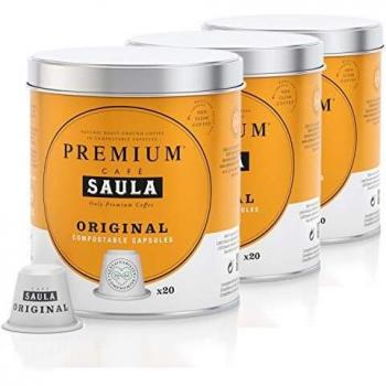 Café Saula, Pack 3 botes con 60 cápsulas compostables. Café Premium Original. Compatibles Nespresso