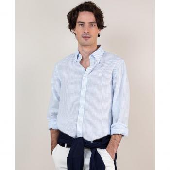 El Ganso Camisa Raya Yale Lino azul celeste para hombre