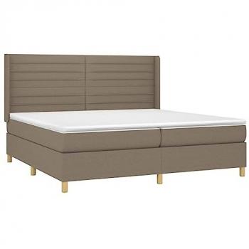 Cama box spring colchón y luces LED tela gris taupe 200x200 cm