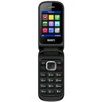 Teléfono Flip Saiet Candy Negro, Dual SIM, 2.4 pantalla a color, cámara VGA, Bluetooth, linterna y fácil de usar