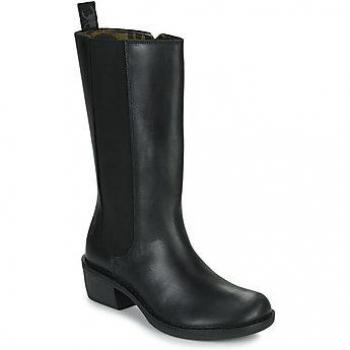 Fly London Women's Black Rug Leather Calf Length Heeled Boots MADA081FLY