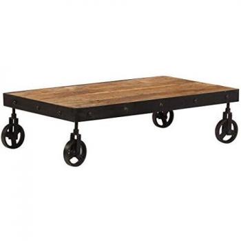 vidaXL Mesa de Centro con Ruedas Madera Maciza de Mango 100x60x26cm Mobiliario