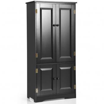 Armario Vertical de Doble Puerta con Repisa Regulable y Dispositivo Antivuelco - Costway (Negro)