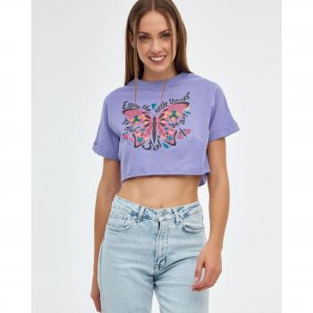 Camiseta crop de mujer de manga corta y cuello redondo con estampado gráfico INSIDE