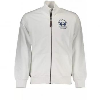 La Martina White Cotton Sweater - XL, Zip-throughs, male, White, Size: XL with Embroidery