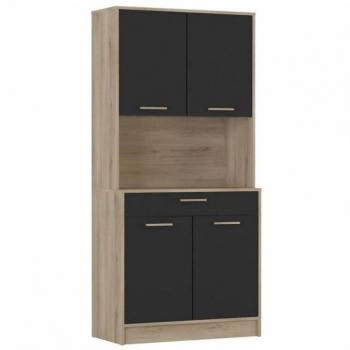 Armario Cocina Dolce 1 Cajón 4 Armarios Color Roble y Negro Alacena Buffet Estilo Industrial 177x83x40 Cm