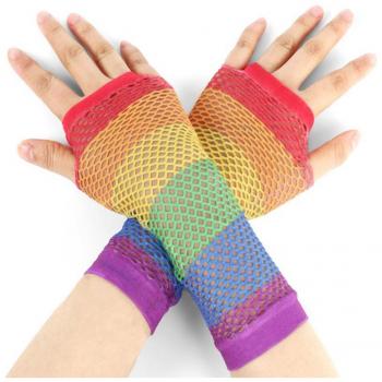 Guantes sin dedos de redecilla largos Arcoíris
