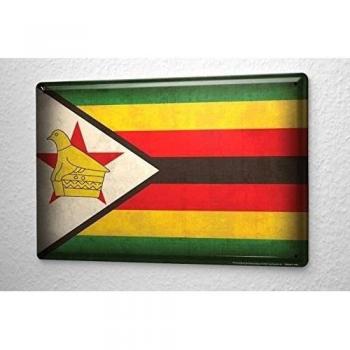 Viaje Por El Mundo Cartel de chapa Placa metal tin sign Bandera de Zimbabwe Letrero Decorativo 20X30 cm