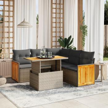 6-Piece Beige Poly Rattan Garden Sofa Set with Cushions