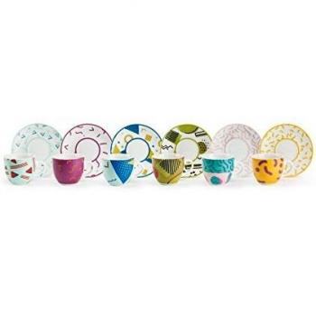 Excelsa Radical - Juego de 6 tazas de café con platillo, porcelana, multicolor