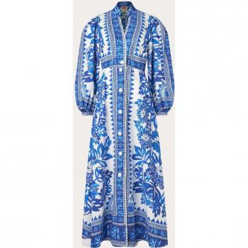 Floral Tapestry Linen Maxi Dress - Off White - Size: Small