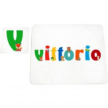 Little Helper lhv-vittorio-coasterandplacemat-15it posavasos y manteles individuales con acabado brillante, personalizadas jóvenes Nombre Vittorio, multicolor, 21 x 30 x 2 cm