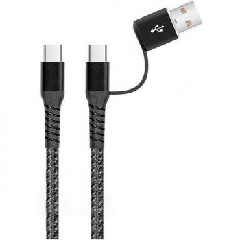 Cable Akashi 2 en 1 USB-C a USB + USB-C de 1m Negro