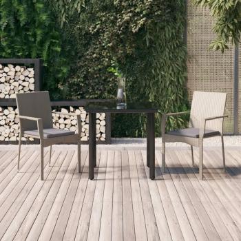 vidaXL 3-Piece Outdoor Lounge Set with Cushions in Black and Gray Poly Rattan
