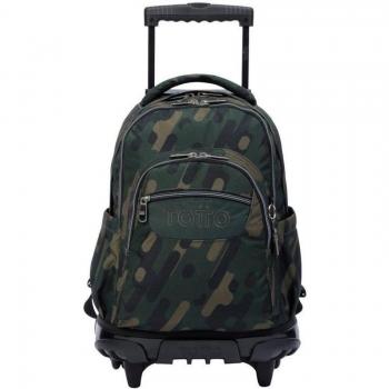 Mochila Escolar Totto Renglones con Carro 3D en Verde Militar MA03ECO006-2210P-3DL