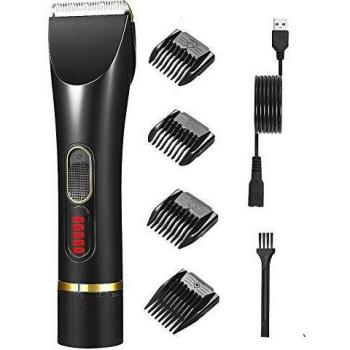Máquina de Cortapelos profesional, Máquina recortadora de barba Inalámbrico de 2 velocidades Set Recortador de Barba y Cortapelos Kit Familia Batería Recargable para Adulto Niño color negro/oro
