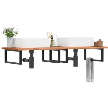 Estante de lavabo de pared de acero y madera maciza de haya Vidaxl Marrón