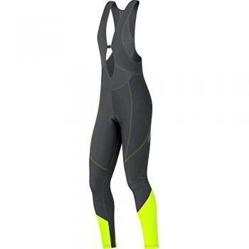 Gore Bike Wear Thermo Bibtights+ - Mallas largas térmicas con tirantes para ciclismo para mujer, color negro/amarillo neón, talla  38