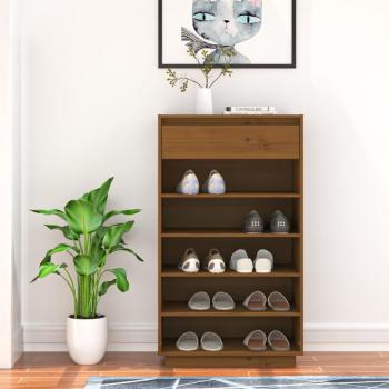Zapatero de madera maciza de pino ámbar marrón 60x34x105 cm