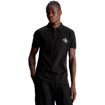 Calvin Klein Men's Black Polo Shirt with White Monogram Logo - Size XS