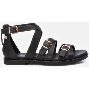 Sandalias planas de piel para mujer modelo 161487 en color negro