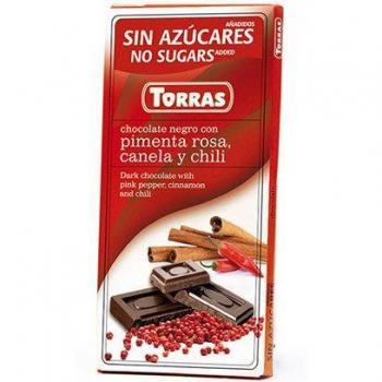 Torras Chocolate Negro con Pimienta Rosa, Canela y Chili Sin Azúcares Añadidos 75g
