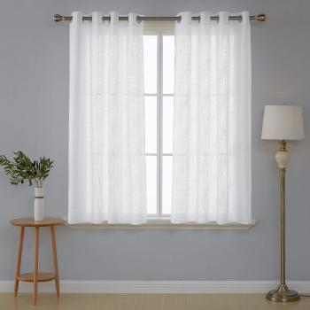 Deconovo Visillos para Ventanas Gasa Efecto Lino Cortina Transparente para Habitación Bebe Infantil 2 Paneles Blanco