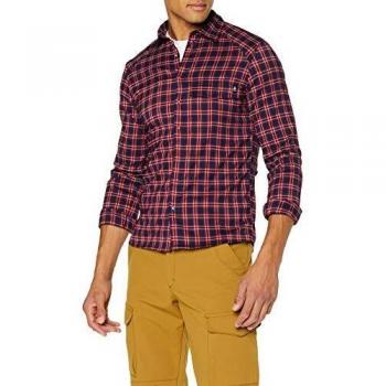 Odlo Burnaby - Camiseta de Manga Larga para Hombre, Primavera/Verano, Camiseta de Manga Corta para Mujer, Hombre, Color Red Dahlia - Rojo Chino - Pavo Real - Cuadros, tamaño Large