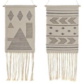 Decoración Colgante Étnico Negro Crema Geométrico Boho 46 x 1 x 64 cm (2 Unidades)