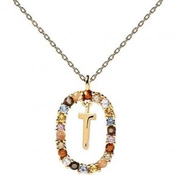 PDPAOLA - Collar Letra T - Plata de Ley 925 Bañada en Oro de 18k - Joyas para Mujer