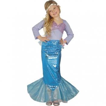 Disfraz Infantil de Sirena Azul para Niña, Talla 7-9 Años
