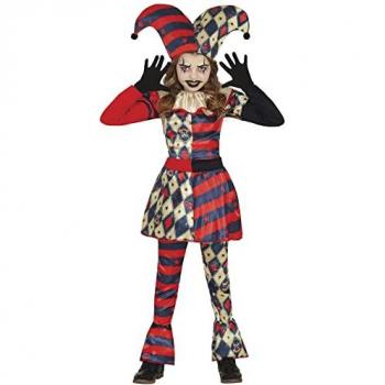 Disfraz de Arlequina Diamante Clásica para niña - Incluye vestido con falda de volantes, corset ajustado, máscara decorativa, y medias a rayas. Ideal para Halloween o fiestas temáticas. Tallas
