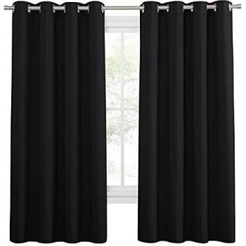 PONY DANCE Cortinas Blackout Moderno - Cortina con Ojales para Salón Oficina Cuarto, 2 Piezas, 140 x 175 cm, Negro
