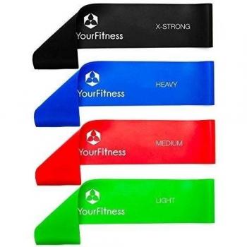 Set Ahorro de cinta elástica »Achilles« / Cinta de látex loop para realizar ejercicio, rehabilitación y fisioterapia / 4 cintas