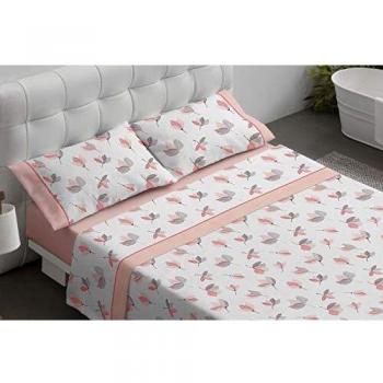 Burrito Blanco Juego de Sábanas 481 con un Diseño de Hojas y Bajera Lisa para Cama de Matrimonio de 180x190 hasta 180x200 cm/Juego de Cama 180, Color Coral