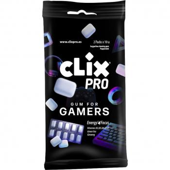 Multipack Clix Pro Chicle sin azúcar y sin cafeína, con vitaminas B3, B5, B6, B12 y ginseng sabor Menta para Gamers, Deportistas, Estudiantes y Padres Activos