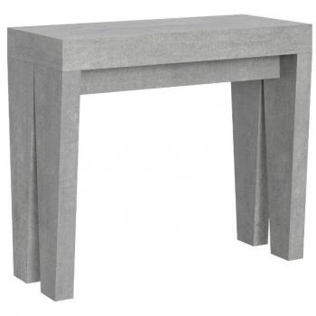 Consola extensible de madera gris cemento para 14 personas con soporte de 2 pies y 5 alargaderas (90x40/196 o 90x40/300 cm)
