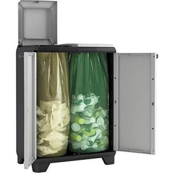Keter Cubo Split Premium | Sistema de Reciclaje Organizador con 2 Compartimentos | Dimensiones 68 x 39 x 92 cm | Color Negro/Gris