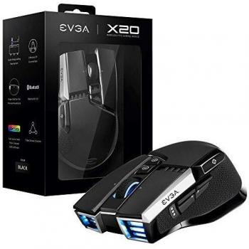 EVGA X20 Ratón para Gaming, Inalámbrico, Negro, Personalizable, 16.000 DPI, 5 Perfiles, 10 Botones, Ergonómico 903-T1-20BK-K3