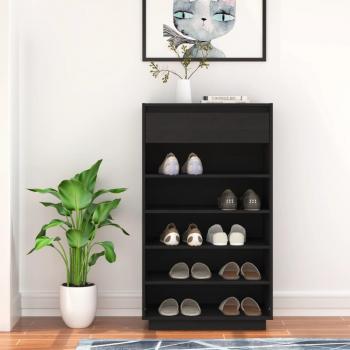 Zapatero negro de madera maciza de pino 60x34x105 cm