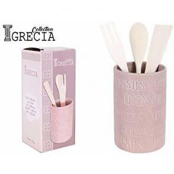 Dolomite Set Bote y 3 Utensilios Grecia, 10 x 15.4 cm, Porcelana, Multicolor
