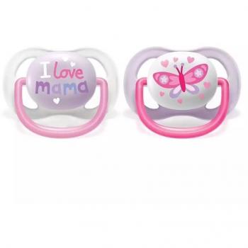 Chupetes Philips Avent Ultra Air SCF080/02, Paquete de 2, 0-6 meses, Tetina blanda, color rosa y malva