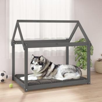 Cama para Perros de Madera Maciza de Pino 111x80x100 cm Color Natural, Blanco y Gris