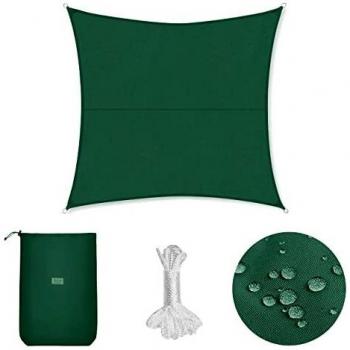 Sekey Toldo Vela de Sombra Impermeable 4x4m Cuadrada Protección Rayos UV, Resistente al Desgarro, para Terraza Balcon Patio Exteriores Jardín, con Ojales y Cuerdas de Fijación, Verde