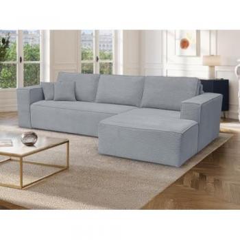 Sofá rinconera convertible de pana gris claro con apertura rápida - cama de 140 cm y colchón de 14 cm Amelia II