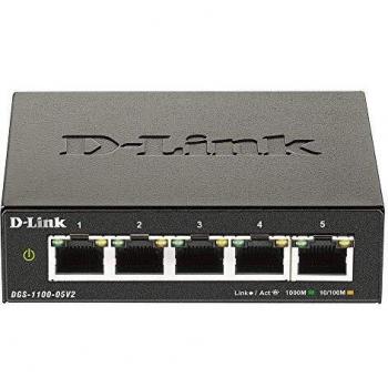 D-Link DGS-1100-05V2, Switch Smart 5 puertos Gigabit, RJ-45, Gestión web, Layer 2, VLAN, sobremesa, sin ventilador, IGMP Snooping, VoIP VLAN, QoS, Seguridad red, sin ventilador, Green