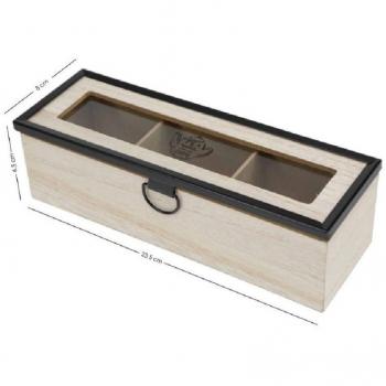 Caja de Madera para Té con 3 Compartimientos y Vitrina